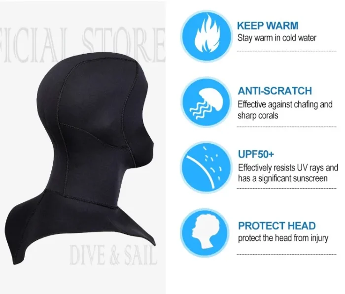 DIVE & SAIL 3MM Durable Stretchable Diving Cap Thermal Hat Surfing Swimming Wetsuit Hood Neoprene Scuba Diving Hood - Image 5