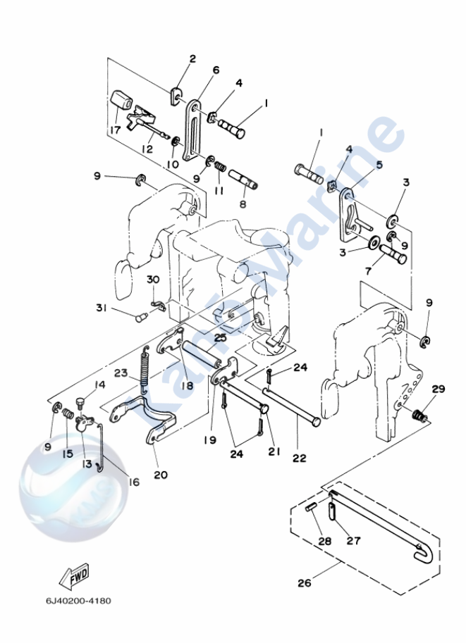 Yamaha 40HP Bracket 2 Diagram