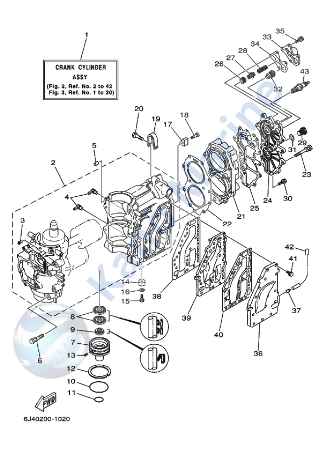 Yamaha 40HP Cylinder & Crankcase Diagram