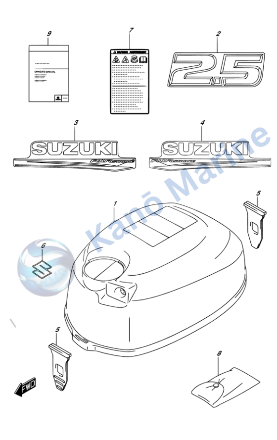 Suzuki DF2.5 Engine Cover Diagram