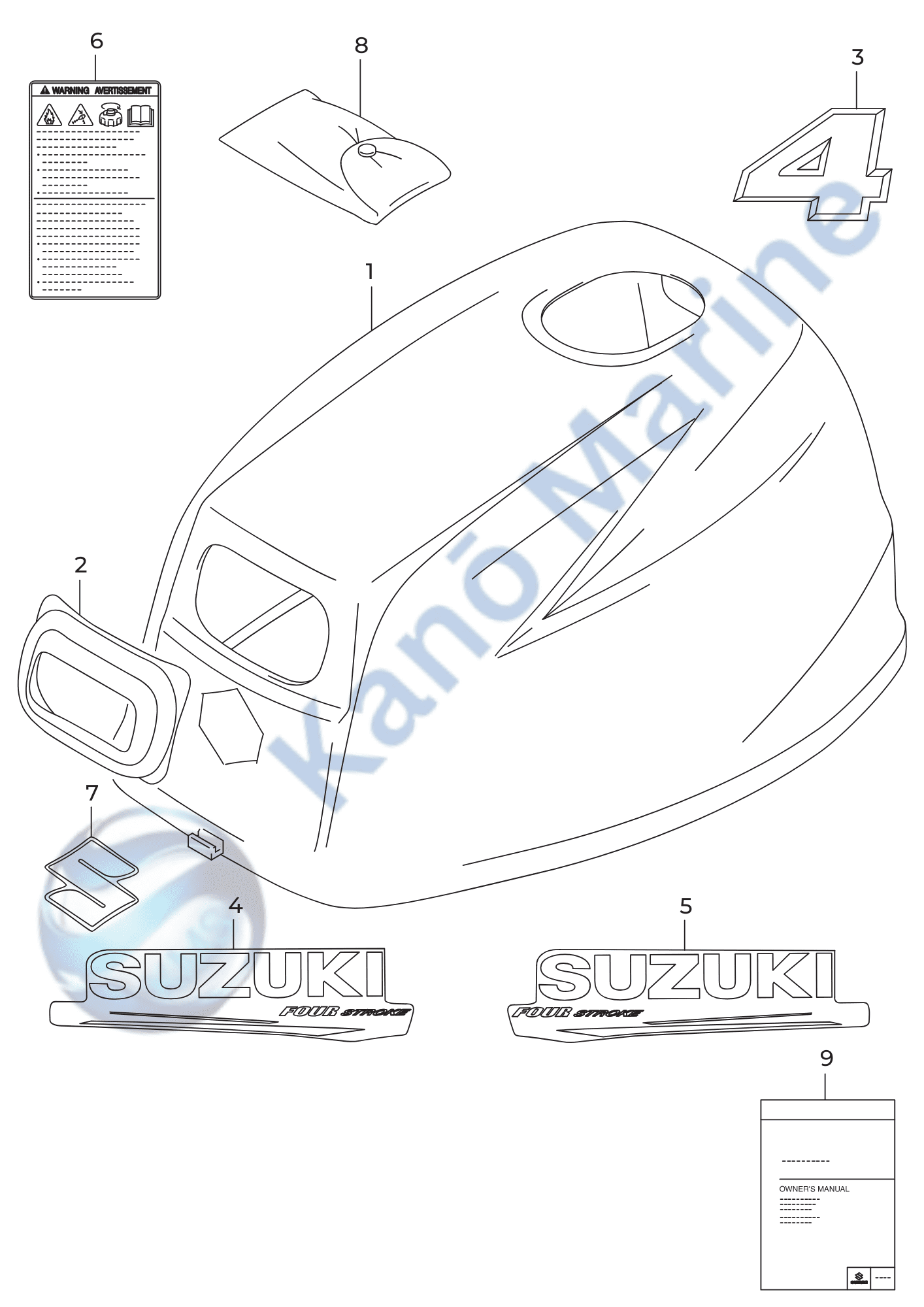 Suzuki DF4A Engine Cover Parts Diagram