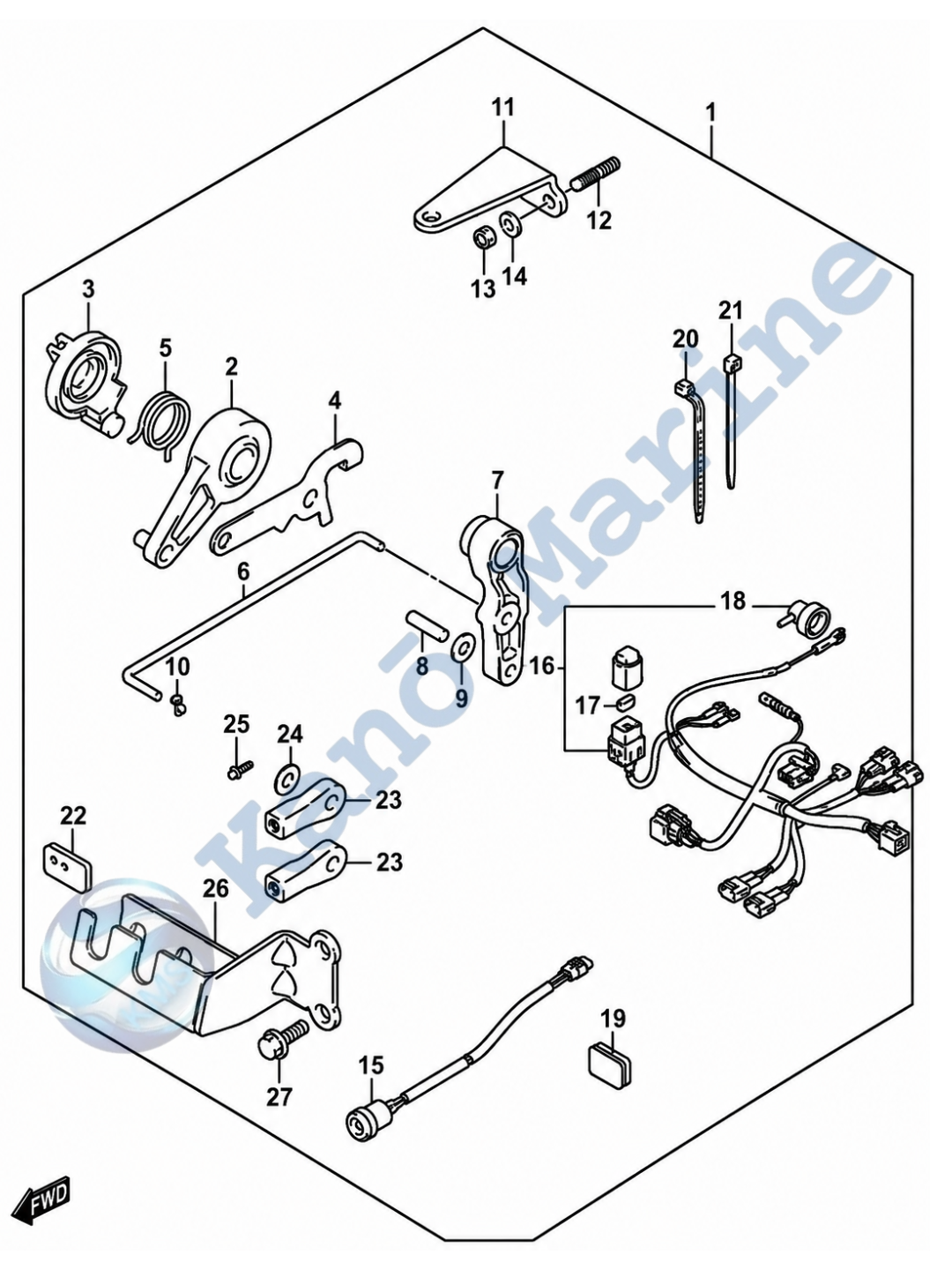 Suzuki DF8A remote control parts Diagram