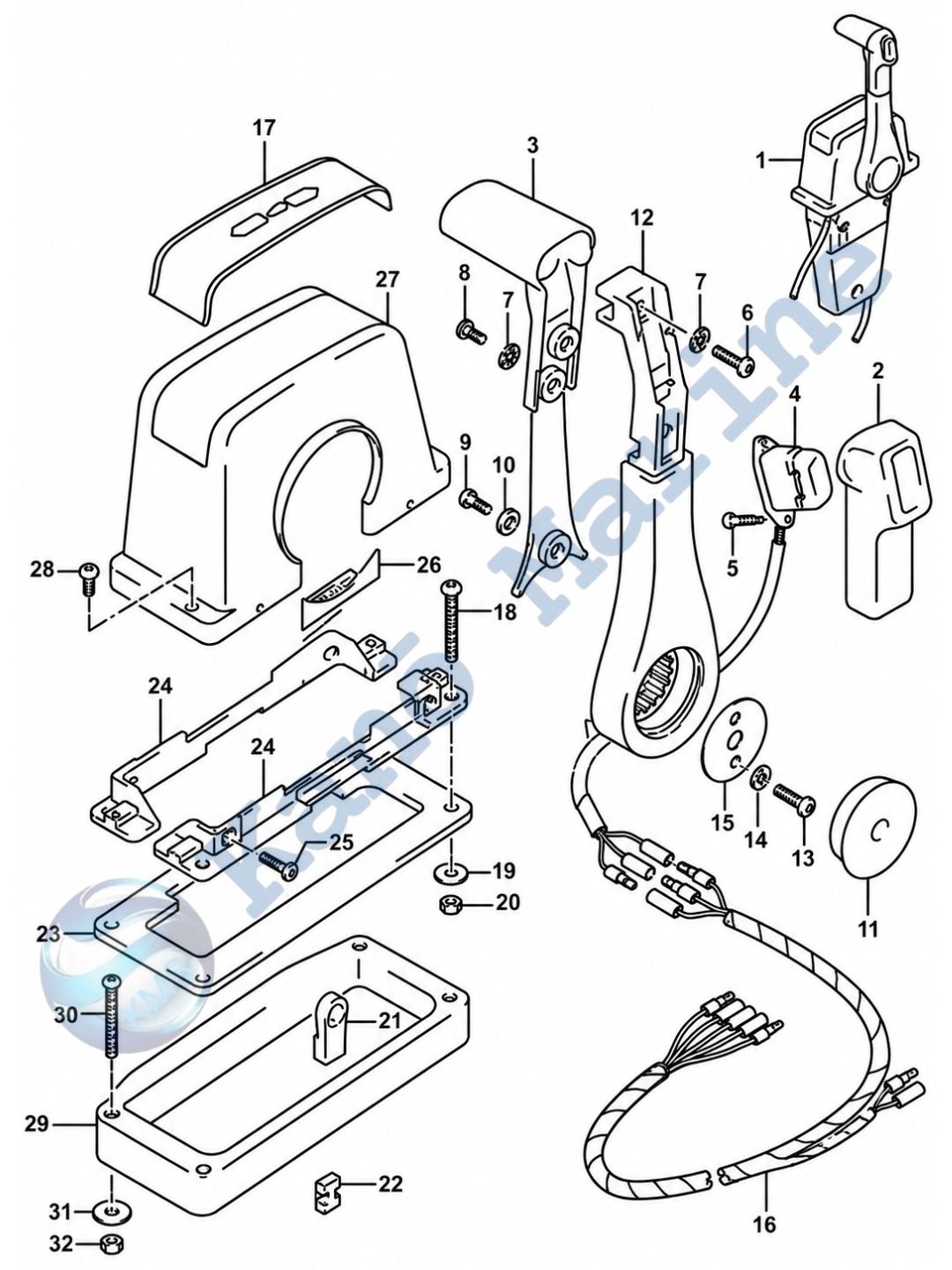 Suzuki DF8A remote control assy (single 1) Parts Diagram