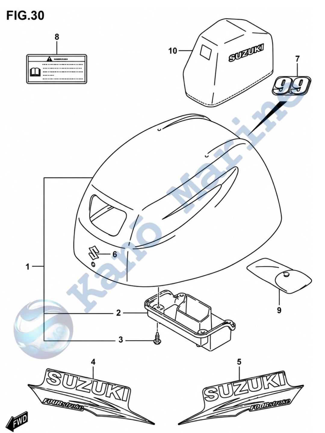 Suzuki DF9.9A/B Engine Cover Diagram