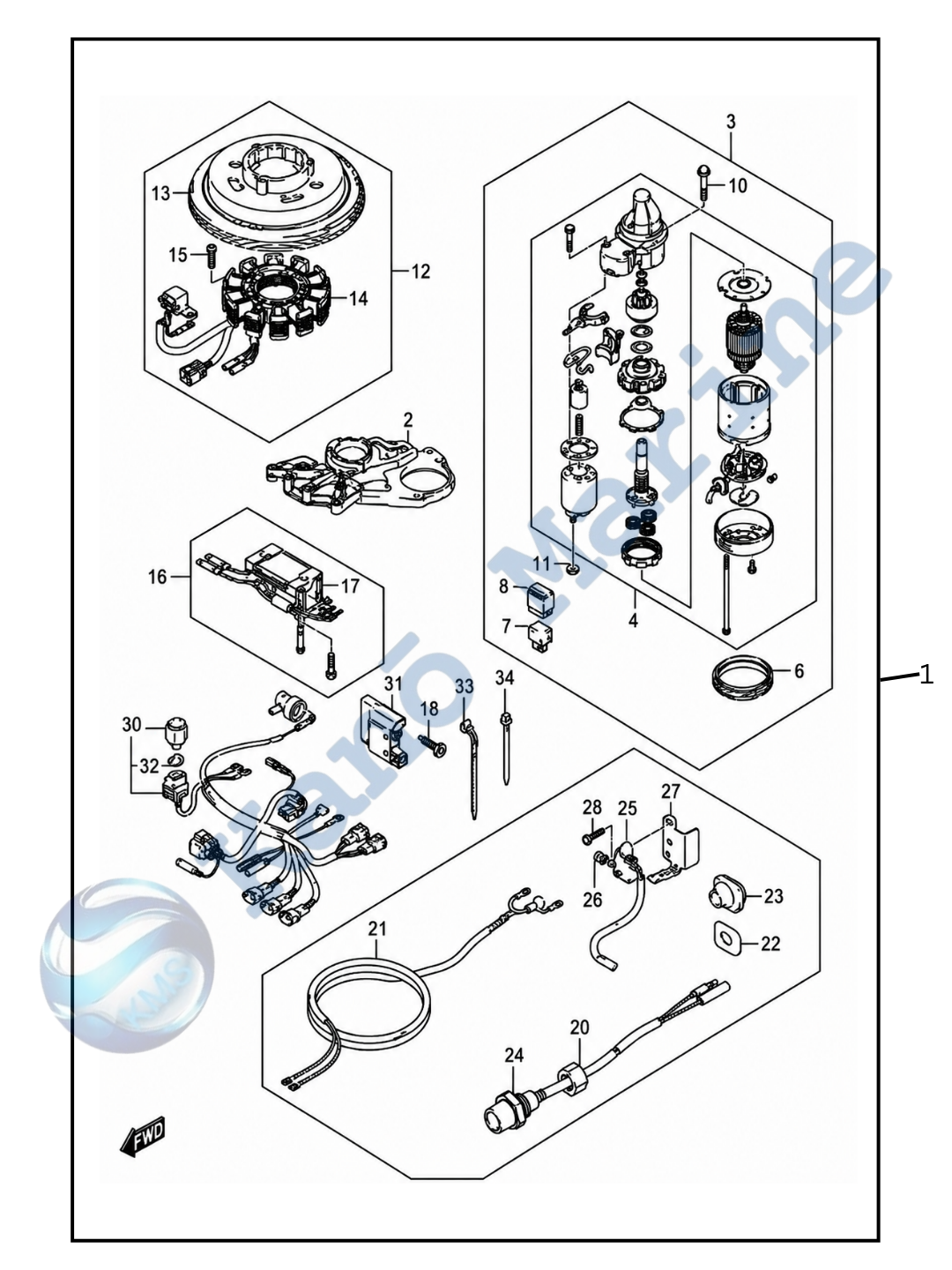 Suzuki DF8A Opt: Starting Motor Diagram