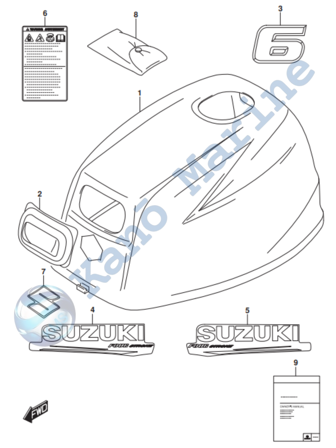 Suzuki DF4A Engine Cover Parts Diagram