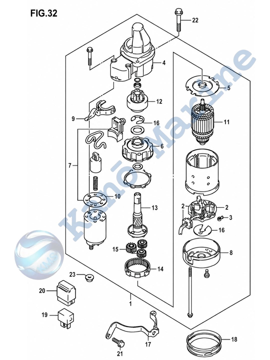 Suzuki DF8A Starting Motor Parts Diagram
