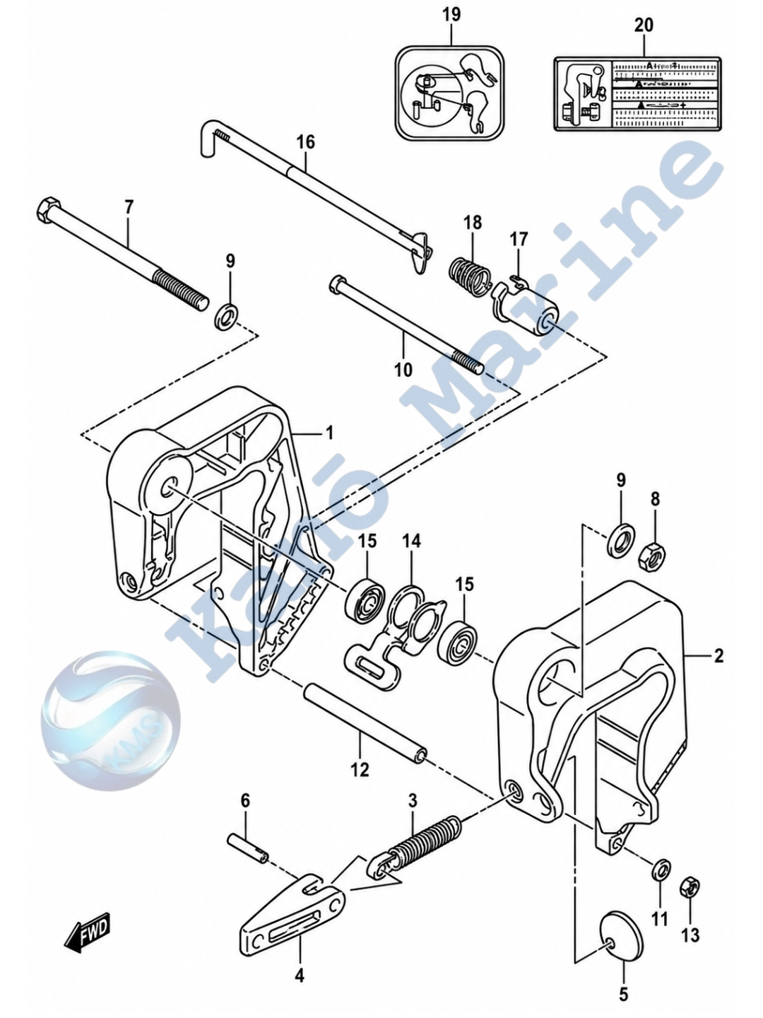 Suzuki DF8A Clamp Bracket Parts Diagram