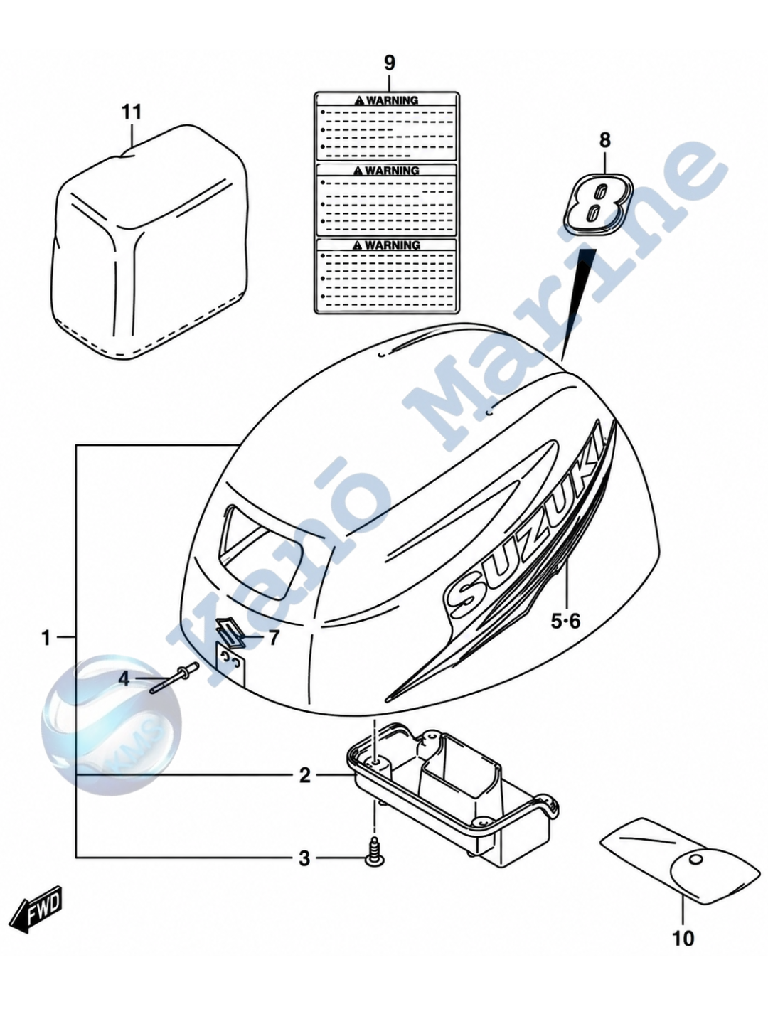 Suzuki DF9.9A/B Engine Cover Diagram