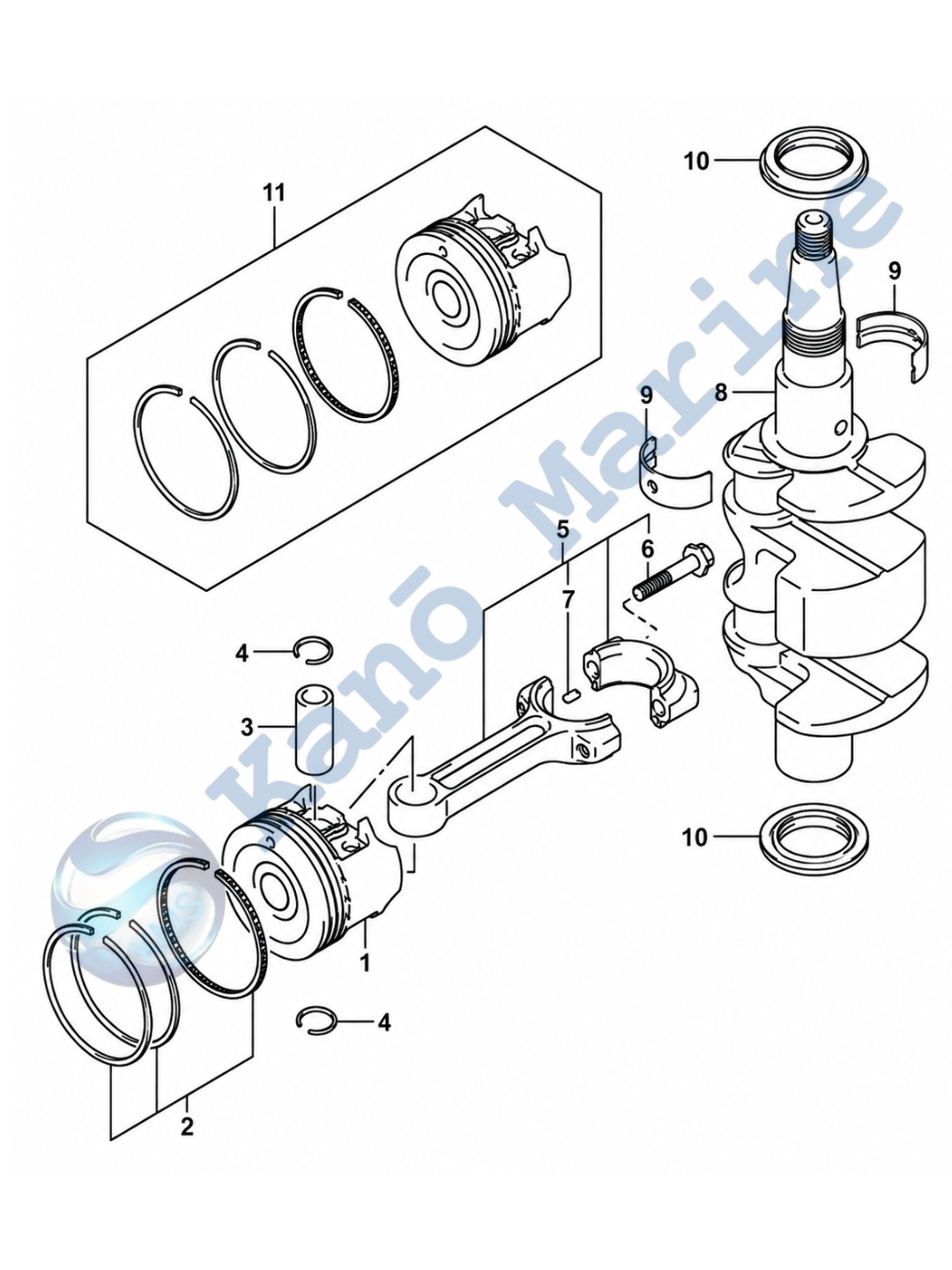 Suzuki DF9.9A/B Crankshaft Parts Diagram