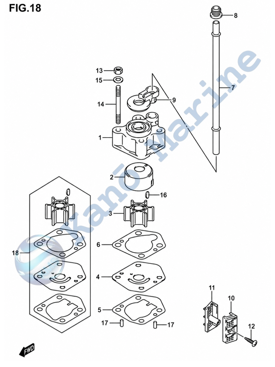 Suzuki DF9.9A/B Water Pump Parts Diagram