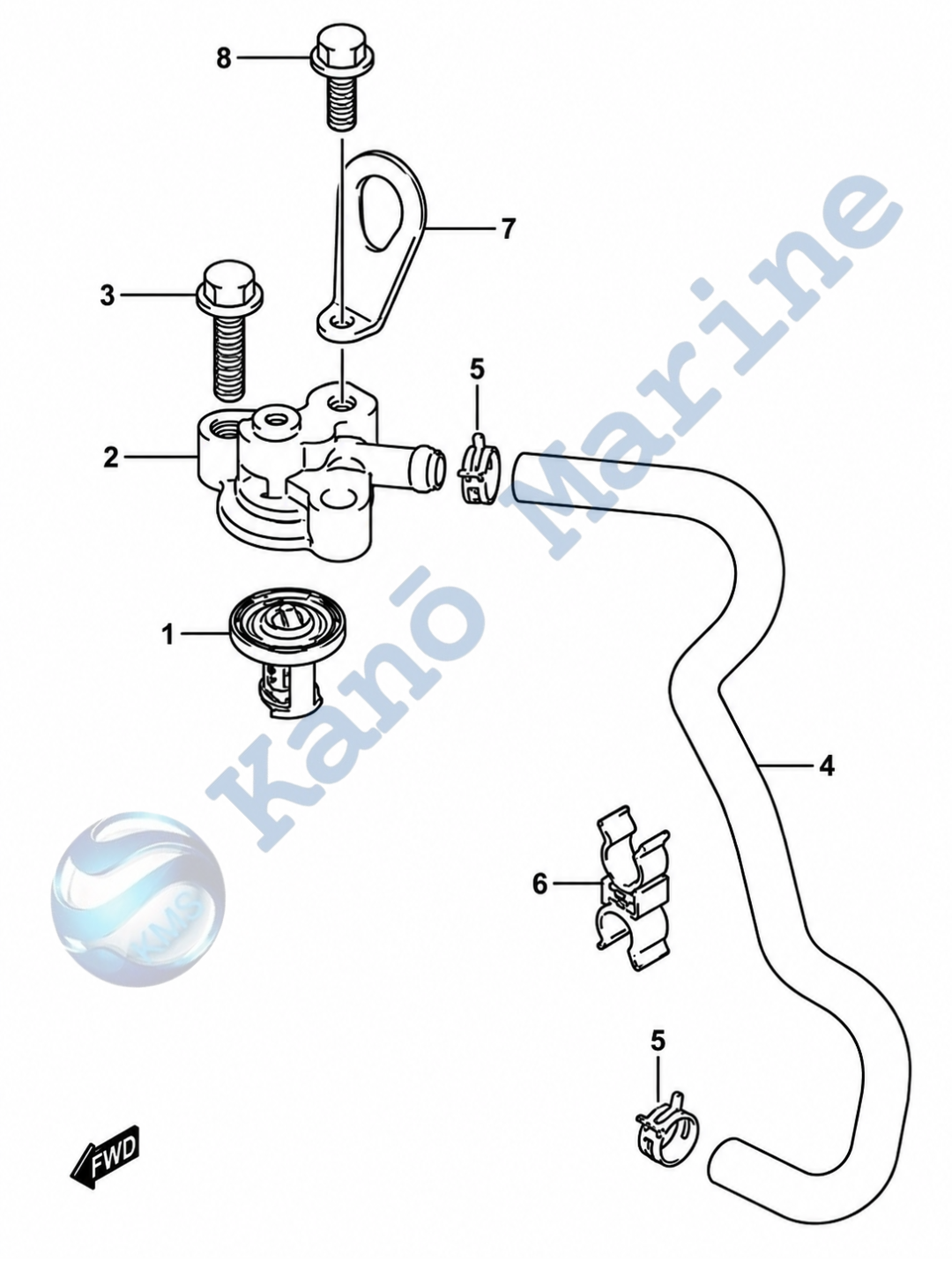 Suzuki DF9.9A/B Thermostat Parts Diagram